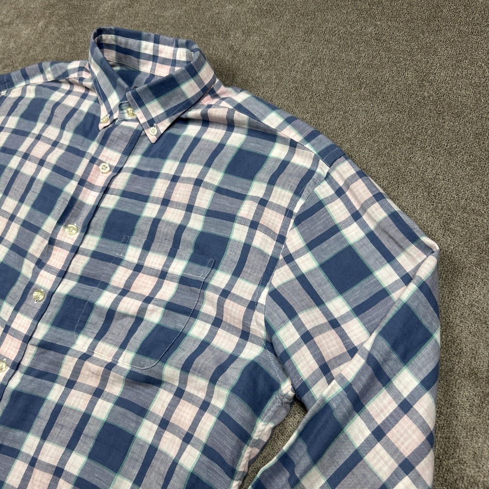 Vineyard Vines Shirt Mens Large Button Pink Blue Cotton Linen Blend Murray